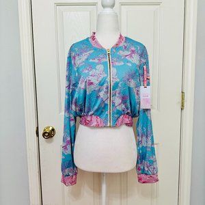 LOVESHACKFANCY X HURLEY UNDER THE SEA MERMAID METALLIC CROPPED BOMBER JACKET S
